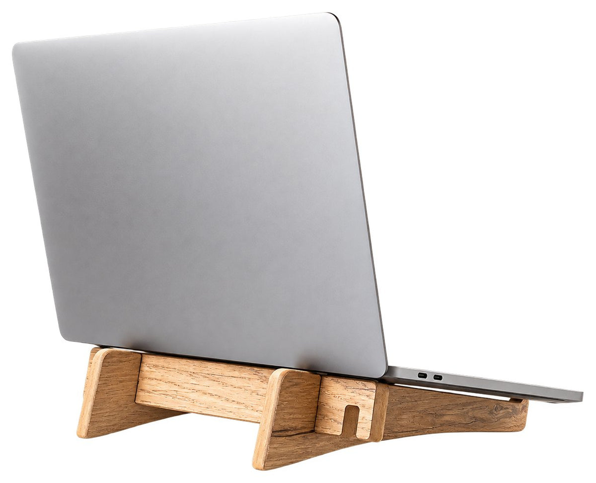 Βάση laptop — φινίρισμα ξύλινη όψη — λεπτομέρεια και παρουσίαση προϊόντος
